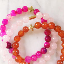 Load image into Gallery viewer, Pink Agate & Gold Elastic Bracelet