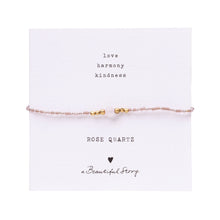 Load image into Gallery viewer, Iris Card Rose Quartz Gold Colored Bracelet