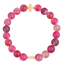 Load image into Gallery viewer, Pink Agate & Gold Elastic Bracelet