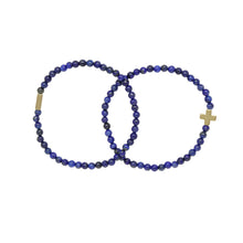 Load image into Gallery viewer, Lapis & Gold Elastic Bracelet Set Of 2