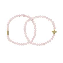 Load image into Gallery viewer, Rose Quartz & Gold Elastic Bracelet Set Of 2