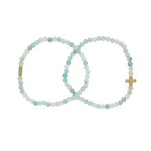 Load image into Gallery viewer, Amazonite & Gold Elasstic Bracelet Set Of 2