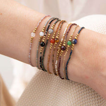 Load image into Gallery viewer, Iris Card Black Onyx Gold Colored Bracelet
