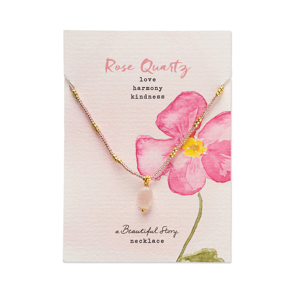 Wishing Rose Quartz Necklace Gold Colored