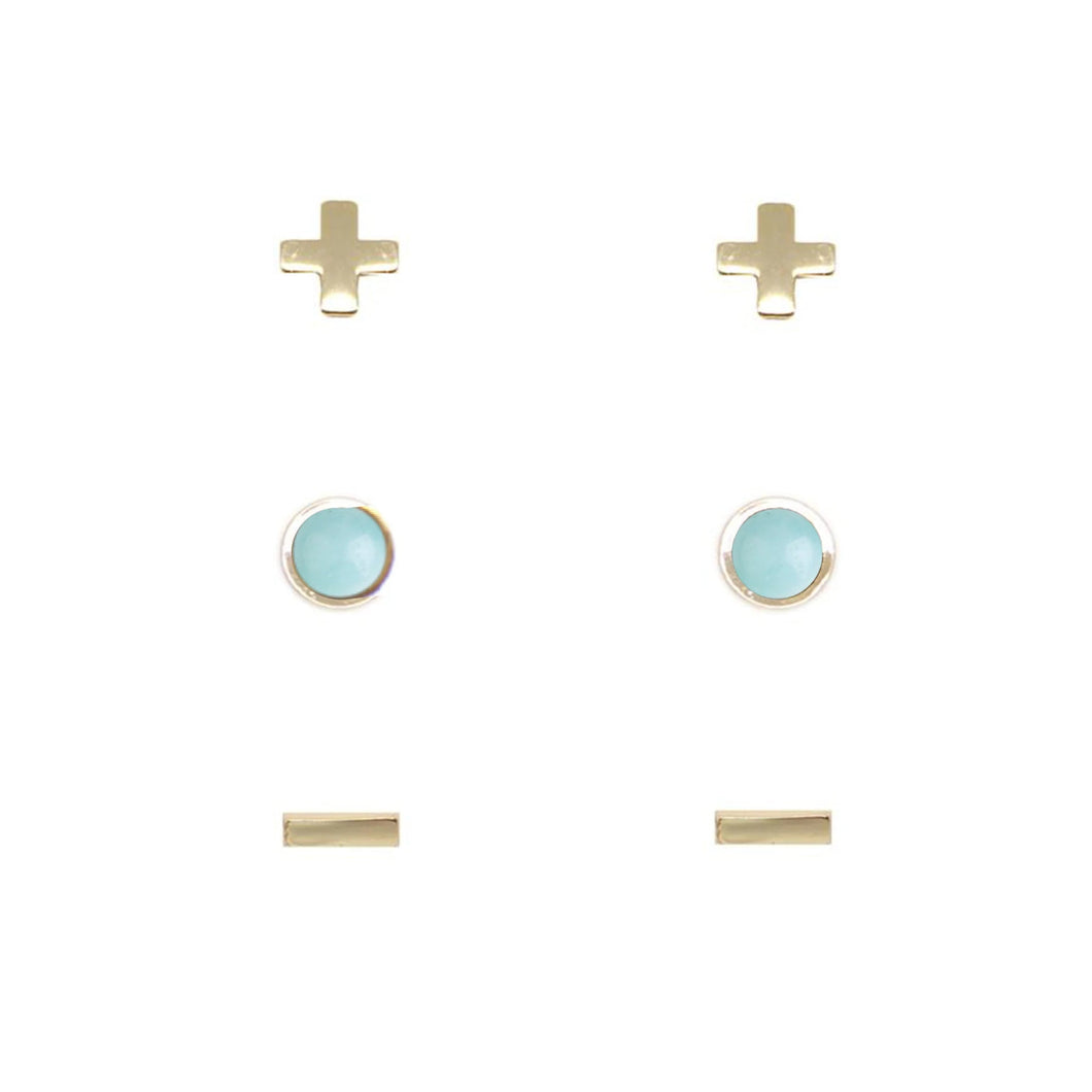 GOLD SET OF 3 EARRINGS - Amazonite