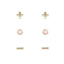 Load image into Gallery viewer, GOLD SET OF 3 EARRINGS - Rose Quartz
