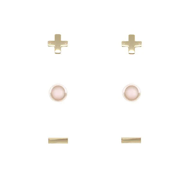 GOLD SET OF 3 EARRINGS - Rose Quartz