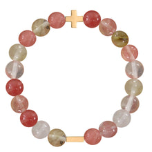 Load image into Gallery viewer, CHERRY QUARTZ &amp; GOLD ELASTIC BRACELET
