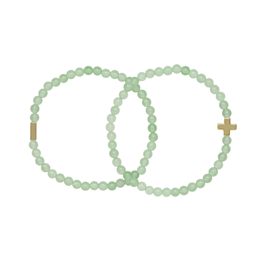 AVENTURINE & GOLD ELASTIC BRACELET SET OF 2