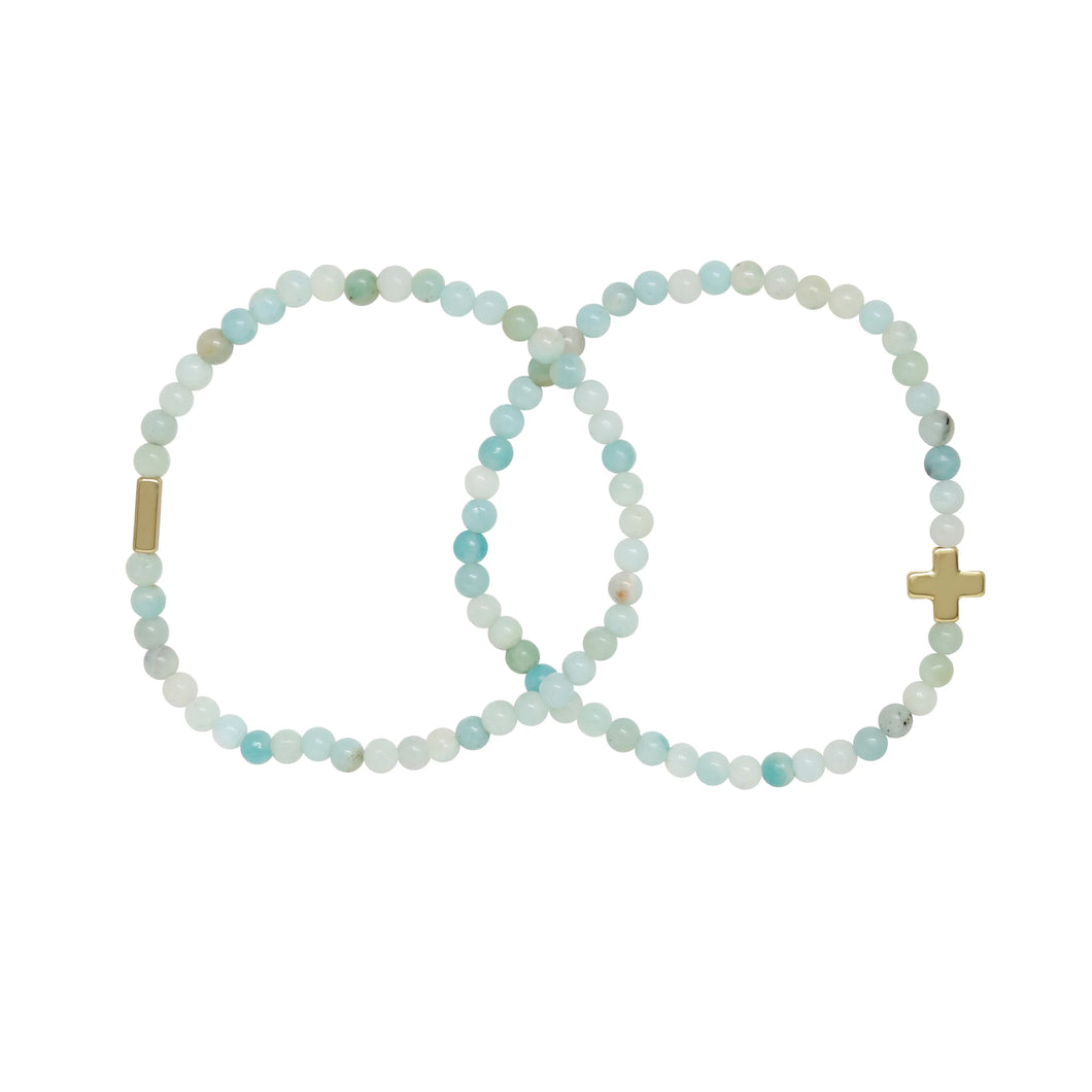 AMAZONITE & GOLD ELASTIC BRACELET SET OF 2