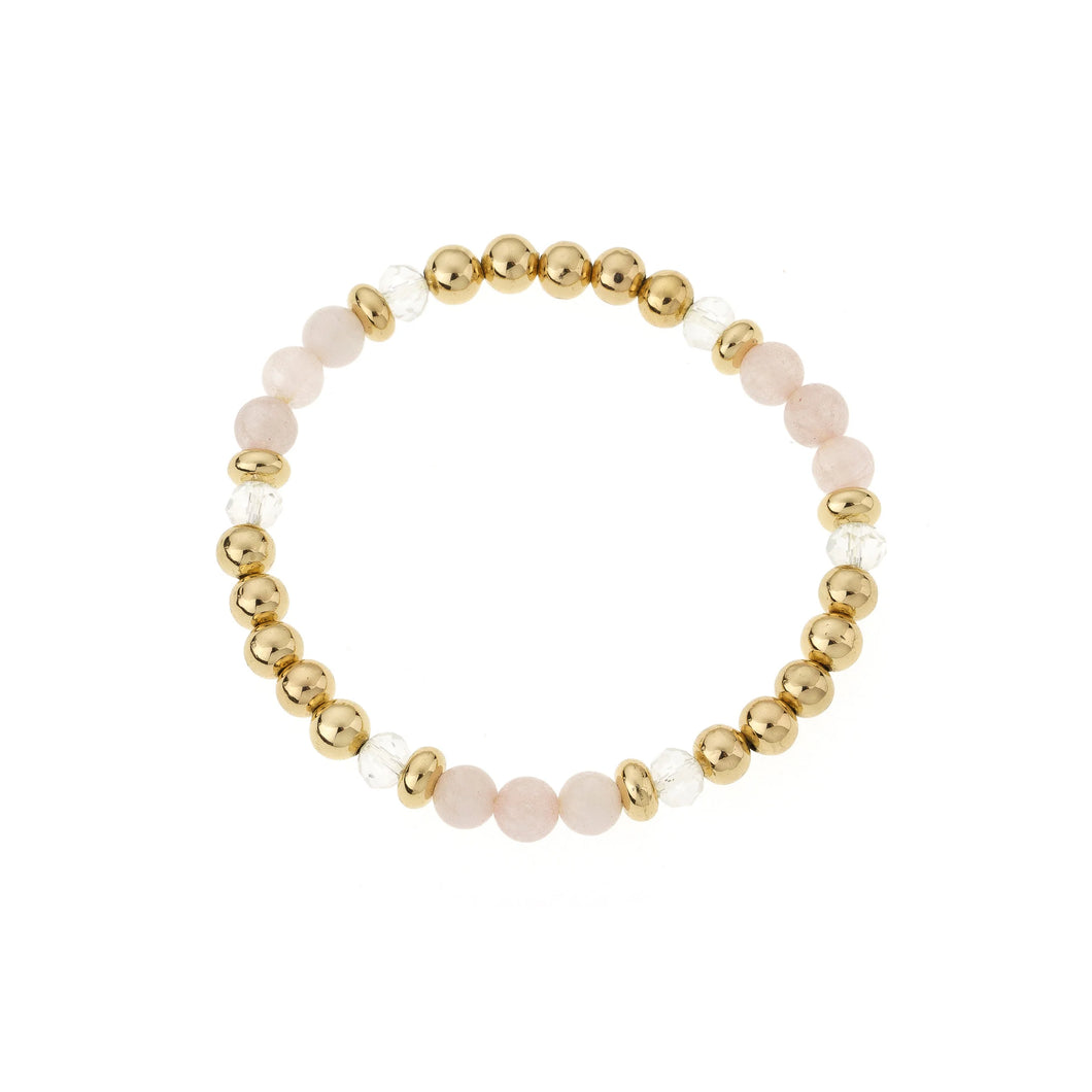 ROSE QUARTZ & GOLD ELASTIC BEAD BRACELET