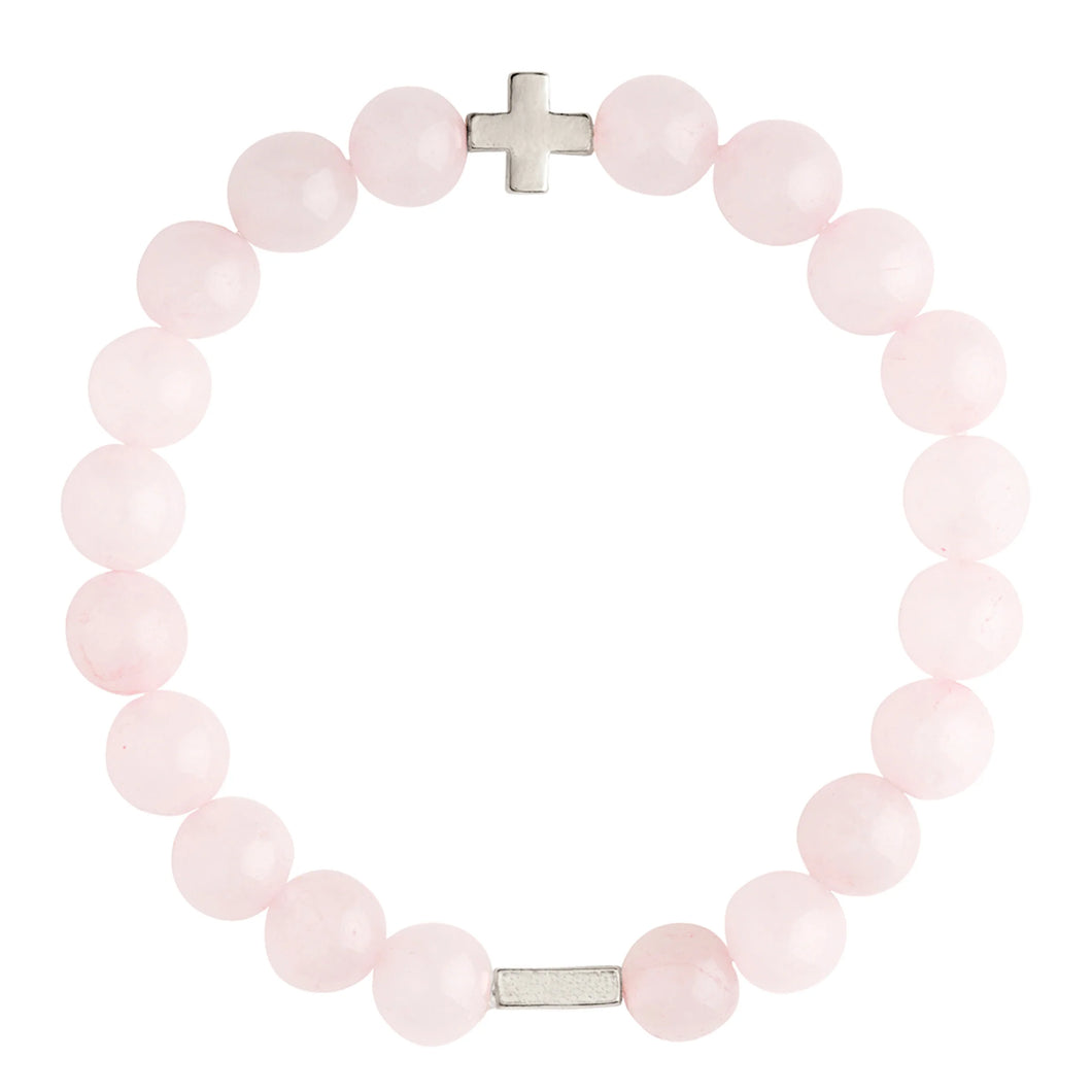 ROSE QUARTZ & SILVER ELASTIC BRACELET