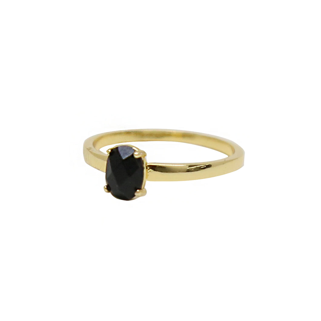 ONYX & GOLD STACKING STONE RING